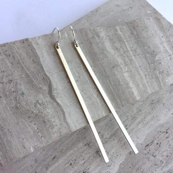 JPeace Designs Jewelry Sterling Silver Long Brass Bar Earrings